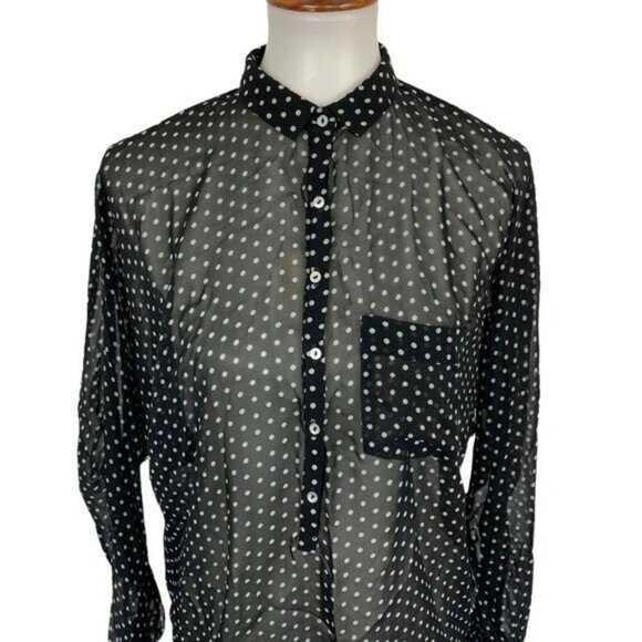 Zara Black Sheer Blouse Small Button Down Officewear Y2K - Picture 2 of 5
